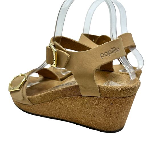 Birkenstock Papillio Soley Wedge‎ Sandals Nubuck Leather Beige Tan 38 US 7 7.5 - Picture 8 of 14